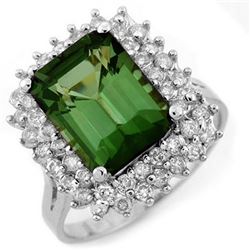 4.75 CTW Green Tourmaline & Diamond Ring 18K White Gold - REF-134W7H - 11698