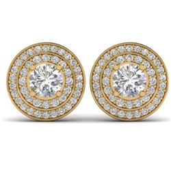 1.45 CTW I-SI Diamond Solitaire Art Deco Halo Stud Earrings 14K Yellow Gold - REF-126X2R - 30368