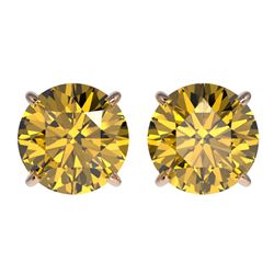 3 CTW Certified Intense Yellow SI Diamond Solitaire Stud Earrings 10K Rose Gold - REF-555V2Y - 33129