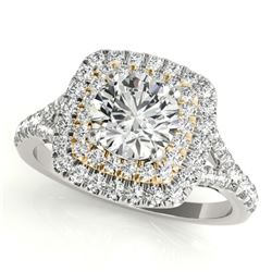 1.04 CTW Certified VS/SI Diamond Solitaire Halo Ring 18K White & Yellow Gold - REF-134V9Y - 26234