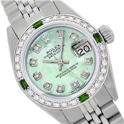 Rolex Men's Stainless Steel, QuickSet, Diam Dial & Diam/Emerald Bezel - REF-521F3M