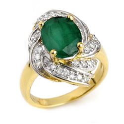 3.29 CTW Emerald & Diamond Ring 14K Yellow Gold - REF-70M9F - 13116