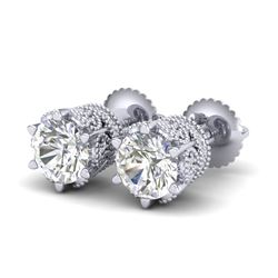 2.04 CTW VS/SI Diamond Solitaire Art Deco Stud Earrings 18K White Gold - REF-361R8K - 37241