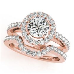 0.96 CTW Certified VS/SI Diamond 2Pc Wedding Set Solitaire Halo 14K Rose Gold - REF-138X7R - 30775