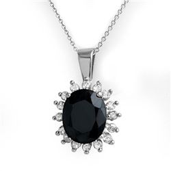 5.20 CTW Blue Sapphire & Diamond Pendant 14K White Gold - REF-87R3K - 14085
