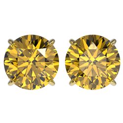 4 CTW Certified Intense Yellow SI Diamond Solitaire Stud Earrings 10K Yellow Gold - REF-930H2M - 331