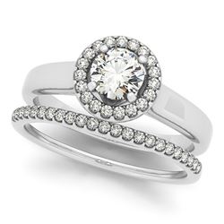 1.05 CTW Certified VS/SI Diamond 2Pc Wedding Set Solitaire Halo 14K White Gold - REF-190W5H - 30627