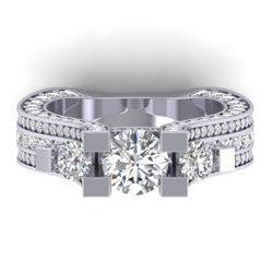 5.5 CTW Certified VS/SI Diamond Art Deco 3 Stone Micro Ring 14K White Gold - REF-638N9A - 30294