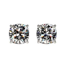 1 CTW Certified VS/SI Quality Cushion Cut Diamond Stud Earrings 10K White Gold - REF-147W2H - 33066