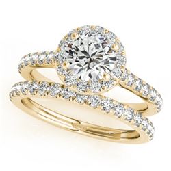 1.42 CTW Certified VS/SI Diamond 2Pc Wedding Set Solitaire Halo 14K Yellow Gold - REF-212V4Y - 30839