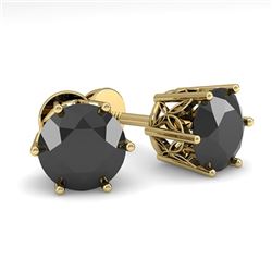 2.0 CTW Black Certified Diamond Stud Solitaire Earrings 18K Yellow Gold - REF-64K7W - 35851