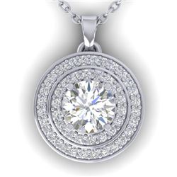 0.90 CTW Certified VS/SI Diamond Art Deco Halo Necklace 14K White Gold - REF-116N4A - 30369