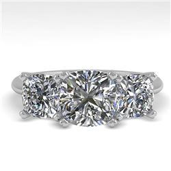 2.0 CTW Cushion Cut VS/SI Diamond 3 Stone Designer Ring 14K White Gold - REF-395R7K - 38503