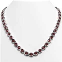 32.82 CTW Garnet & Diamond Necklace White Gold 10K White Gold - REF-501M3F - 40445