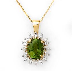 3.55 CTW Green Tourmaline & Diamond Necklace 10K Yellow Gold - REF-73A6V - 10795