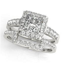 2.02 CTW Certified VS/SI Princess Diamond 2Pc Set Solitaire Halo 14K White Gold - REF-463K3W - 31394