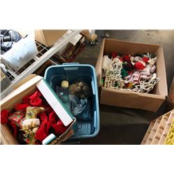 BOX AND TOTE OF CHRISTMAS DISPLAY AND DECORATIONS