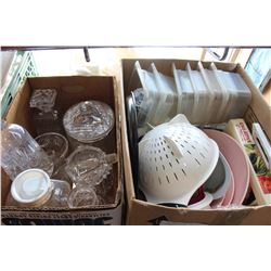 2 BOXES OF KITCHEN ITEMS AND GLASSWARE