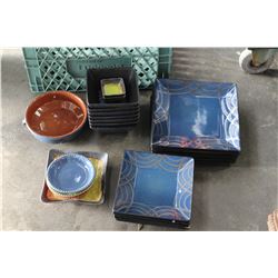 CRATE OF POTTERY DISHES