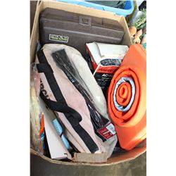 BOX OF TOOLS AND FOLDING TRAFFIC CONE