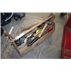 Image 1 : CRATE OF HAMMERS AND WOOD TOOLBOX WITH CONTENTS