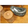 Image 2 : STONE CARVED BOWL AND THREE PIECES OF DECORATIVE LEATHER