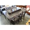 Image 1 : VINTAGE BROWN TABLE WITH LEAF AND 4 REULPHOSTERED GREY FABRIC CHAIRS