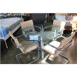 MID CENTURY MODERN CHROME TABLE WITH GLASS TOP AND 4 CHAIRS
