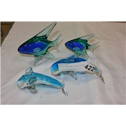 LOT OF FOUR ART GLASS DOLPHINS