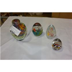 LOT OF FOUR ART GLASS PAPER WEIGHTS