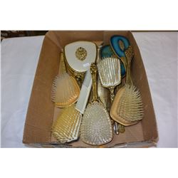 TOTE OF VANITY BRUSHES AND MIRRORS
