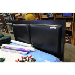 NEW FLOOR MODEL QUEENSIZE MODERN BEDFRAME WITH TWO STORAGE DRAWERS AND LEATHER INSET HEADBOARD, RETA