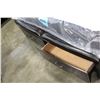 Image 3 : NEW FLOOR MODEL QUEENSIZE MODERN BEDFRAME WITH TWO STORAGE DRAWERS AND LEATHER INSET HEADBOARD, RETA