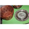 Image 3 : PAINTED TERRA COTTA MASK AND NATIVE PLATE AND HAND CRAFTED CHERRY WOOD BOWL SIGNED