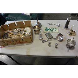 CINTAGE METALWARE FLASHLIGHT AND SASKATOON 74 LICENSE PLATE