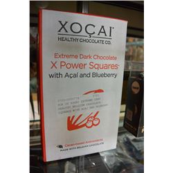 BOX OF XOCAI EXTREME DARK BELGIUM HEALTHY CHOCOLATE SQUARES WITH ACAI AND BLUEBERRY RETAIL $150 AT C