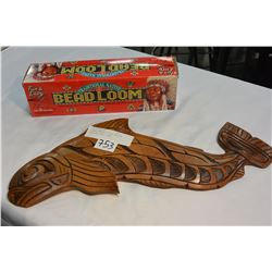 SIGNED CARVED FIRST NATION FISH AND BEAD LOOM