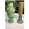 Image 3 : HAND PAINTED BRISTOL GLASS VASE AND POTTERY VASE AND TWO RUBY GLASS VASES