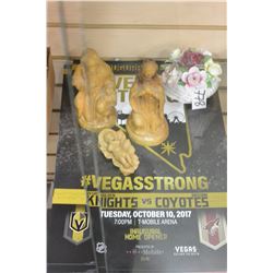 POSTERS FROM LOS VEGAS NHL TEAMS FIRST HOME GAME AND WOOD CHRITMAS FIGURES AND BIRKS CHINA FLORAL