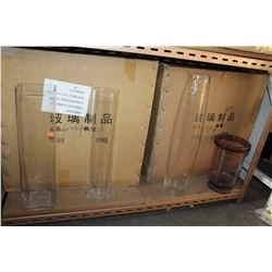 2 LARGE BOXES OF NEW GLASS LARGE VASES, APROXIMATELY 16