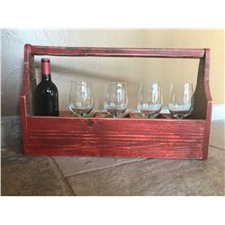 RMBS wine glasses and wine in wooden carrier