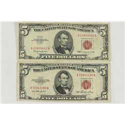 1953 & 1963 $5 US NOTES RED SEALS