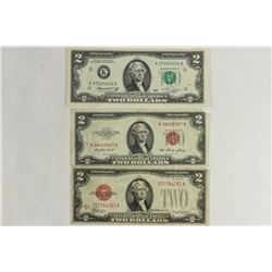 1928-D & 1953 $2 US NOTES & 1976 $2 FRN