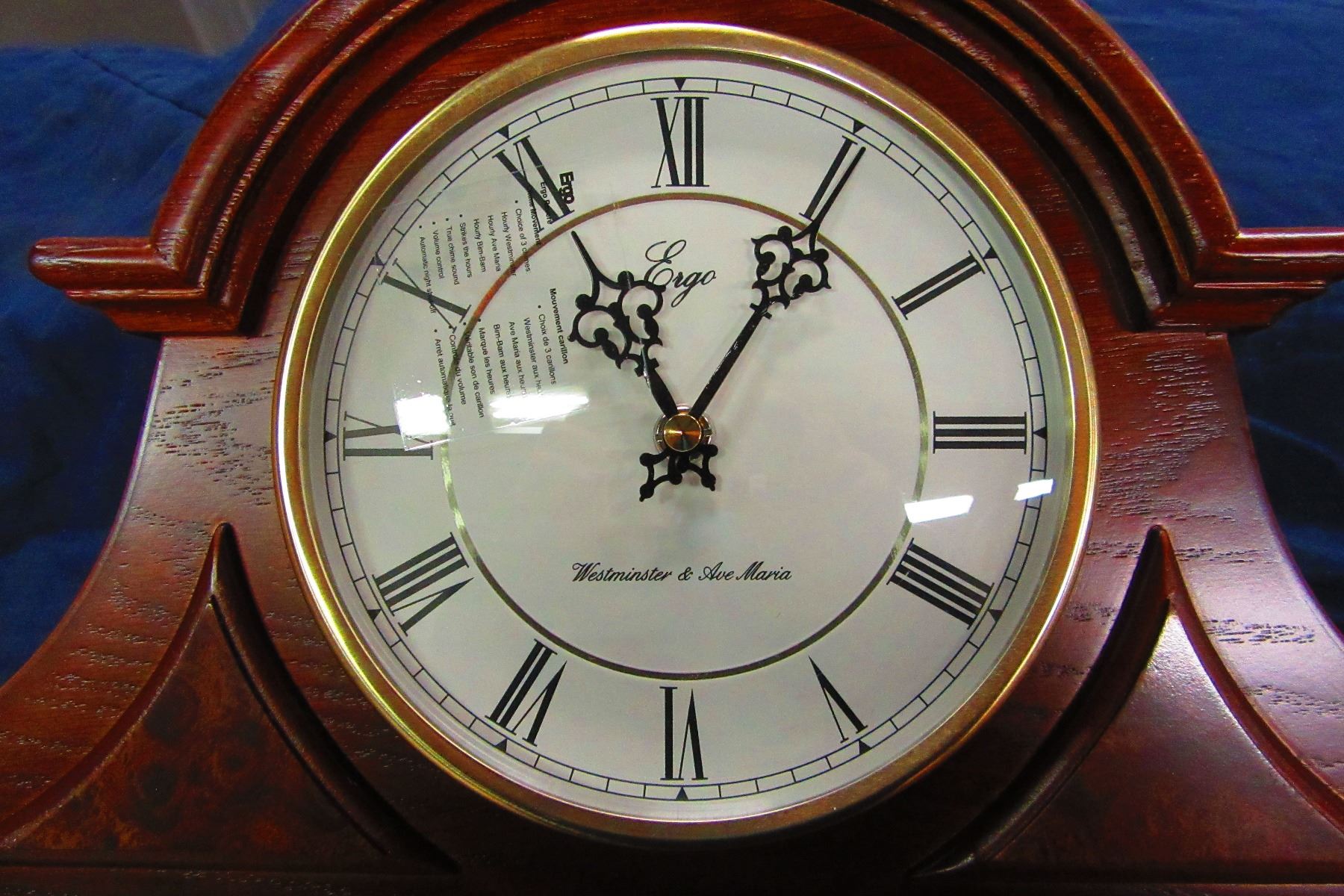 NEW ERGO WOOD FRAMED MANTLE CLOCK WITH WESTMINSTER & AVA MARIA CHIMES