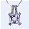 Image 1 : 14KT White Gold 4.81ct Amethyst and Diamond Pendant with Chain