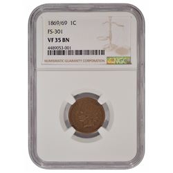 1869/69 Indian Cent NGC VF35BN