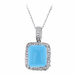 14KT White Gold 6.89ct Turquoise and Diamond Pendant with Chain