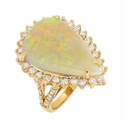 14KT Yellow Gold 7.70ct Opal and Diamond Ring