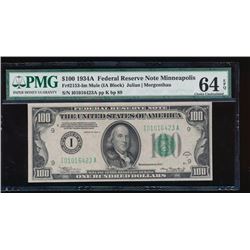 1934A $100 Minneapolis Federal Reserve Note PMG 64EPQ