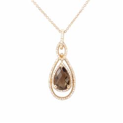 14KT Rose Gold 1.33ct Smokey Topaz and Diamond Pendant with Chain